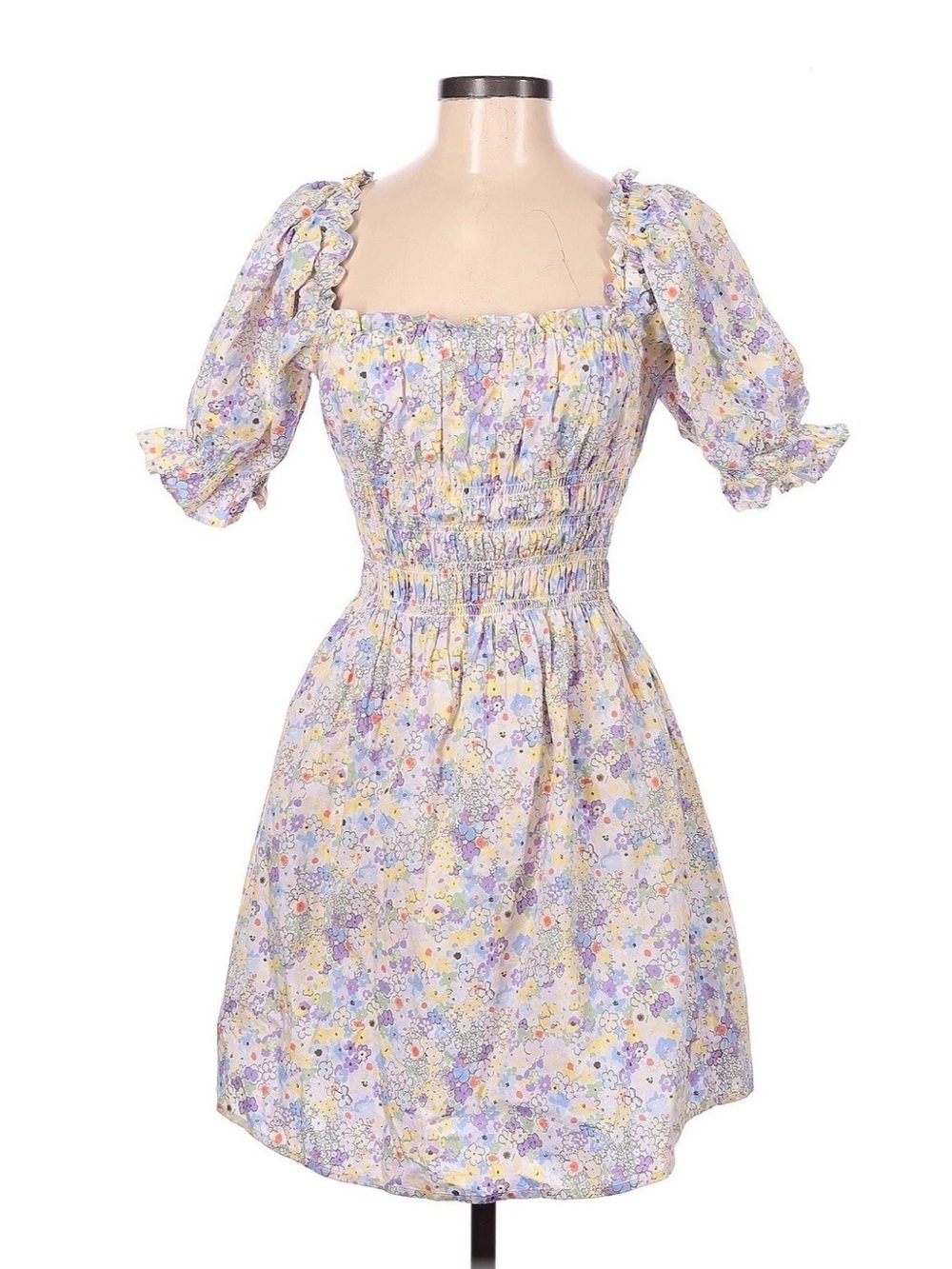 Levi's Lavender Floral Smocked Puff-Sleeve Mini Dress